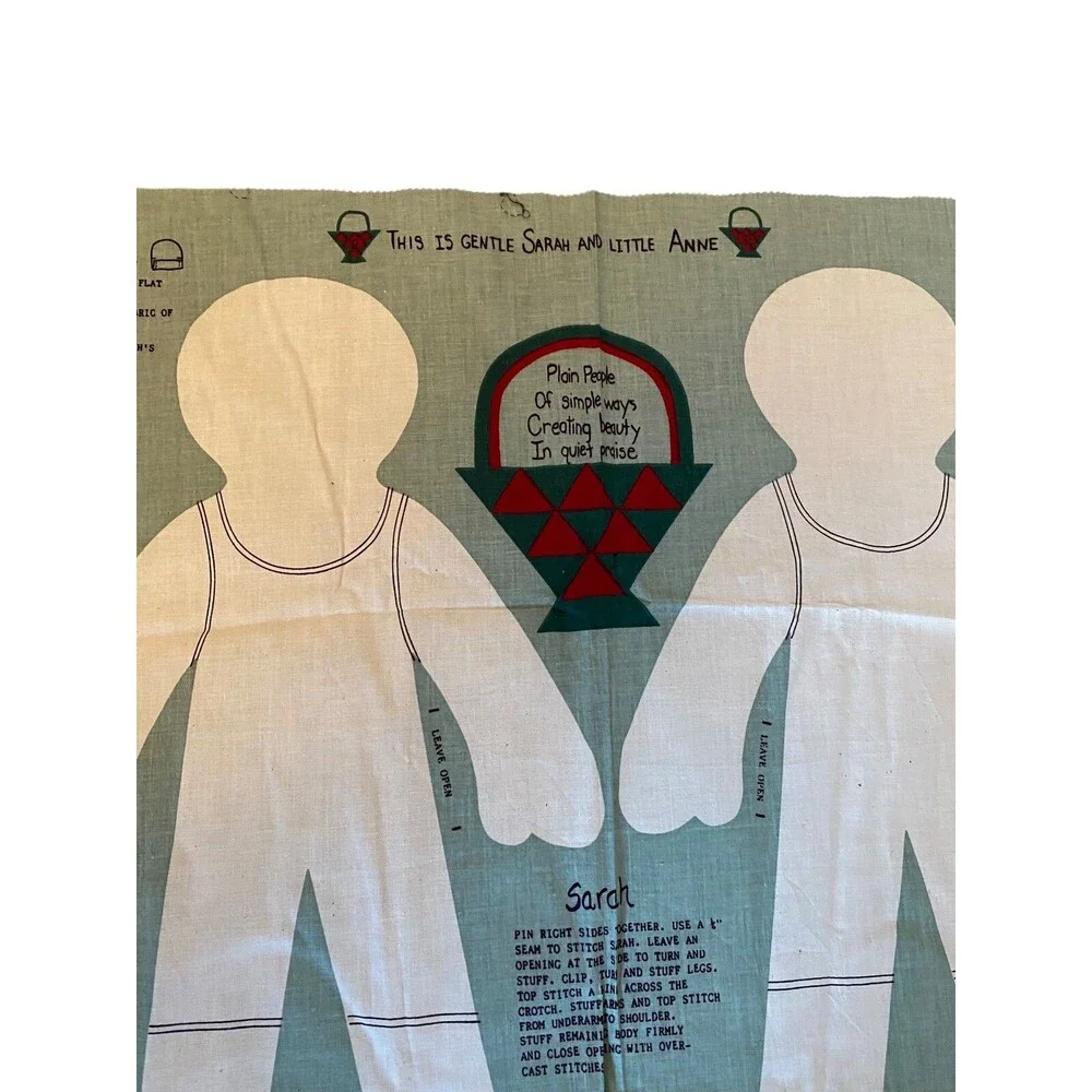 Gentle Sarah & Little Anne Amish Doll Cut & Sew Fabric Panel Uncut NOS 19”